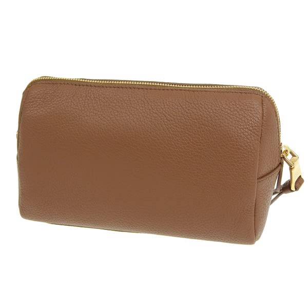 Prada Vitello Daino Cannella Brown Leather Cosmetic Pouch Clutch Bag Wallet 1ND0044