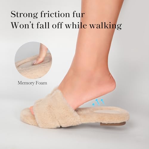 Stratuxx Kaze Womens Fur Slippers Comfy House Slides Sandals Open Toe Memory Foam Indoor Fluffy Slippers for Women Birthday Gift for Mom — view 3
