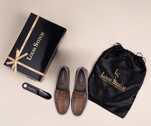 Image of LOUIS STITCH Italian Milled Leather Formal Shoes for Men | Ultra Lightweight Men's Slip On Solid Formal Loafers | Comfortable for Long Hours | LSPDFL