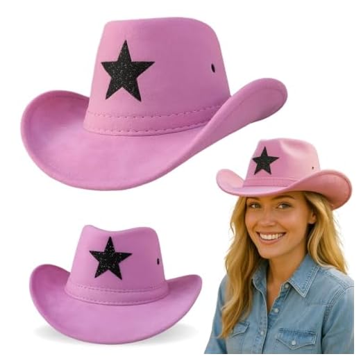 Chapéu Country Infantil com Estrela Criança Cowboy Festa Junina Rodeio Menino Menina Unissex Peão Boiadeira Camurça Personalizado Premium MONOLO (Rosa, Infantil (2 a 8 anos))
