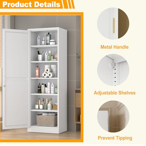 Ckzbx Metal Locker Tall Narrow Storage Cabinet, 67\" H Locking Tool File Cabinets Snack Locker Organizer for School Classroom,Bedroom,Gym Home Office,Entryway and Hallway (20\" W 1Door White)
