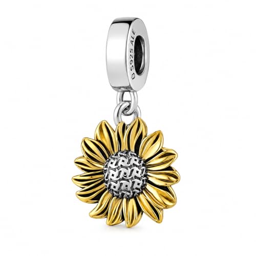 Golden Sunflower Charm, 14K Gold Plated Sunflower Charm Compatible with Pandora Bracelets & Necklaces, Flower Jewelry, Nature Lover Gift by Bolenvi - Used condition - US$31.99