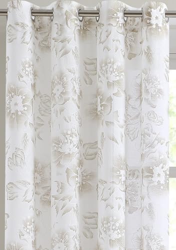 Image of Warm Home Designs 63 Inch Embroidered Brown Floral Curtains. FL Linen 63 | Sheer Printed Modern Farmhouse Flower Curtains. Embroidered, Textured Floral Drapes for French, Country or Floral Decor.