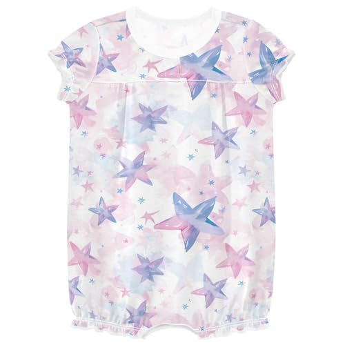 siphylline - Mameluco de manga con volantes para niña, ropa de verano, 3M, color pastel y azul, estrellas pastel y azul, 6 Meses