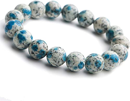 Bracelet en cristal K2 12mm extensible, perles de granit naturel et azurite AAAA