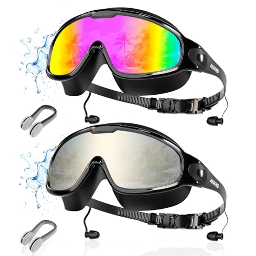 Image of Aegend New Adult Wide View Swim Goggles, Anti-Fog /UV No Leak Swimming Goggles with Ear Plugs for Men & Women