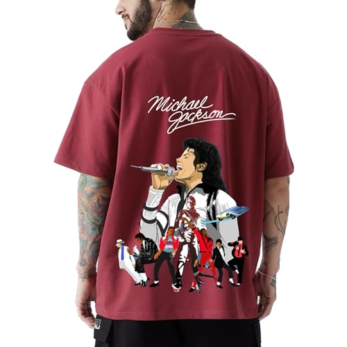 Image of Michael Jackson Oversized Red Tshirt for Men and Women MJ Drop Shoulder Unisex Baggy Loose Fit T-Shirts