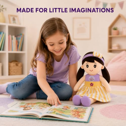 Image of Cute Doll 45 cm for Kids, Soft Plush Doll with Stylish Dress, Huggable Stuffed Toy for Girls and Boys, Birthday Gift, Room Decor, Pretend Play & Purple Soft Toy