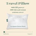 Comfydown Goose Down Oreiller de voyage - Rempli de 800 Puissance de remplissage Goose Down, Égyptienne 300 Nombre de fils 100% Couverture en coton pour voiture Plane & Sommaire - Fait en USA (13" x 18")