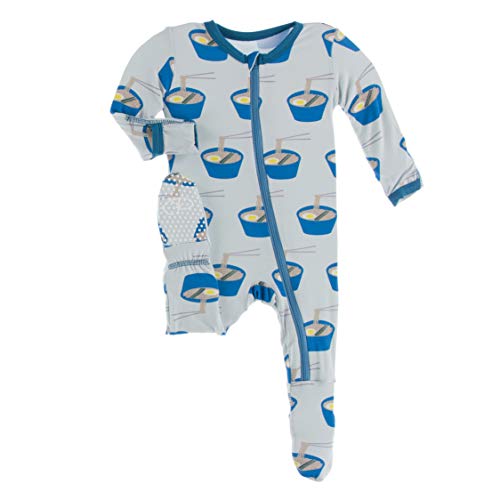 KicKee Pants Print Footie with Zipper, Fitted Long Sleeve Pajamas, Ultra Soft Everyday One-Piece Loungewear, Baby and Kid Clothes for Boys and Girls (Illusion Blue Ramen - 3-6 Months)