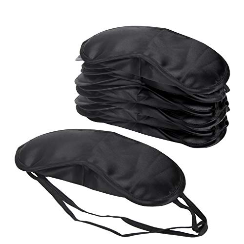 Senkary 12 Pack Blindfolds Sleep Mask Eye Mask Satin Fabric Sleeping Eye Shades Bulk With Nose Pad For Women Men, Black #TOP19