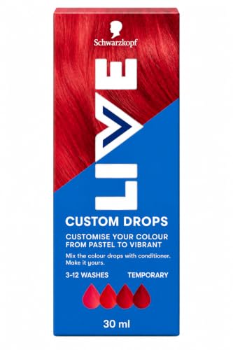 LIVE Custom Drops - Lot de 3 gouttes de coloration temporaires pour cheveux - Rouge vif - 30 ml - Intensité personnalisable - À mélanger avec un après-shampoing - Formule végétalienne sans silicone
