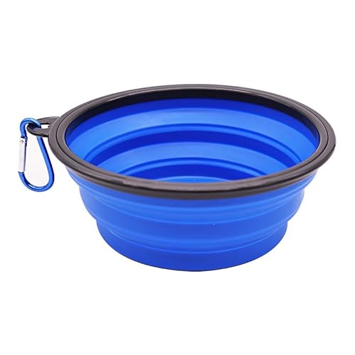 BANSHAN Collapsible Travel Silicone Dog Cat Bowl Portable Pet Food Water Bowl 1000ml, Feeding trough Portable Drinking Water Drinker with Water Hook, Easy to Carry, Save Space (Blue)