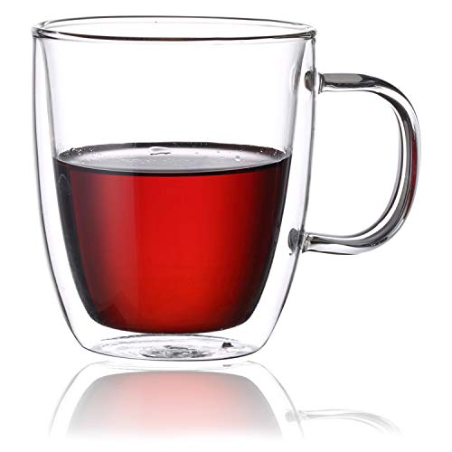 BTaT- Double Wall Glass Cups, Set of 4 (8 oz, 240 ml), Tea Cups, Glass Coffee Mugs, Cappuccino Cups, Latte Cups, Latte Mug, Clear Coffee Cup, Espresso Glass, Glass Tea Cups, Glass Coffee Cups