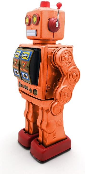 Miniatura 5 de Charmgle Juguetes de lata retro robot para caminar, robot de escritorio eléctrico giratorio con sonido de pistola de fuego, colección para adultos,