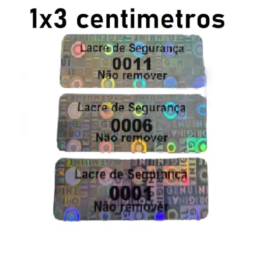 Lacres Selo Adesivo Holográfico Prata, 1x3cm, Numerados (200)