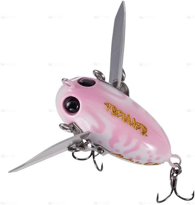Handmade Pufferfish Lure | 1.33'' Pink Rattling Swimbait for Bass | 1/6oz Weedless Slow-Sink Vibration Bait | Freshwater Multi-Species Lure w/Stainless Hooks (Trout/Pike/Crappie)
