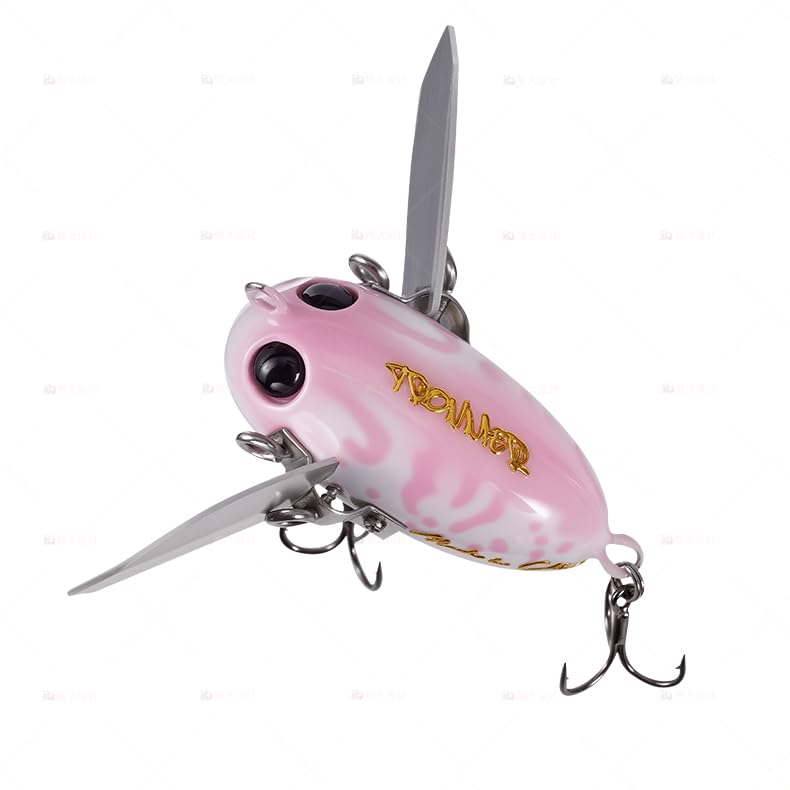 Handgefertigter Kugelfischköder, 3,5 cm, rosafarbener Rasselschwimmköder für Barsch, 1,7 g unkrautloser Vibrationsköder, Süßwasser-Köder, verschiedene Arten, mit Edelstahlhaken (Forelle, Hecht