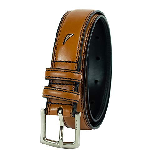 Nautica Boys' Big Double Loop Belt with Stitch Detail, Tan, 32