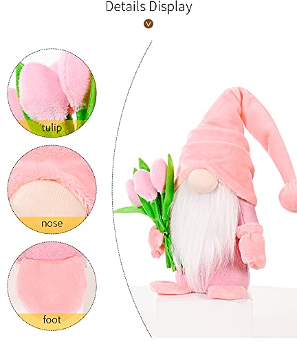 Super Idee Stojący śliczny skrzat z tulipanami, bukiety kwiatów, słodki krasnal, figurka, prezent dla kobiet, mamy, na rocznicę ślubu, przyjaciółki, żony, na Dzień Matki, podziękowanie, wymiary 37 x 8
