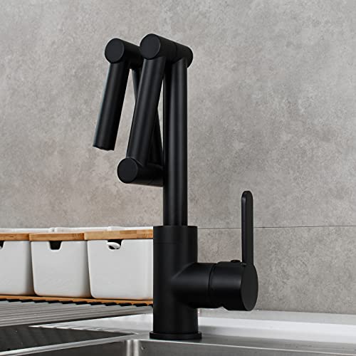 Tecmolog Deck Mount Pot Filler Faucet Brass Single Handle Kitchen Sink Rotating Faucet Black, Bb1231 #TOP4