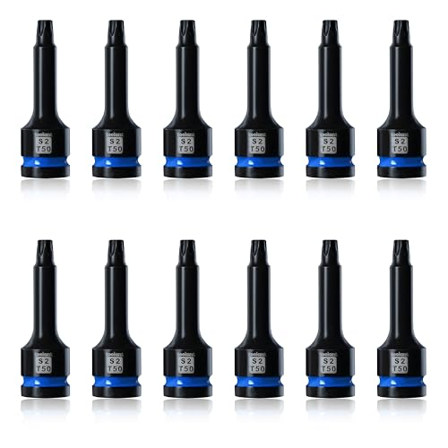 Image of toolant Torx T50 Impact Bit Socket Set 12pcs,1 /2 inch S2 Steel Air Drive Star Sockets, Long High Impact Bits,Professional Mechanic & Automotive Repair Socket Set