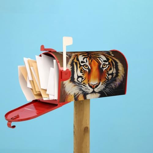 Image of Dujiea Tiger Head Mailbox Wrap - Waterproof Magnetic Post Box Cover, Large Size 25.5 inch L x 21 inch W - Garden Yard Home Decor