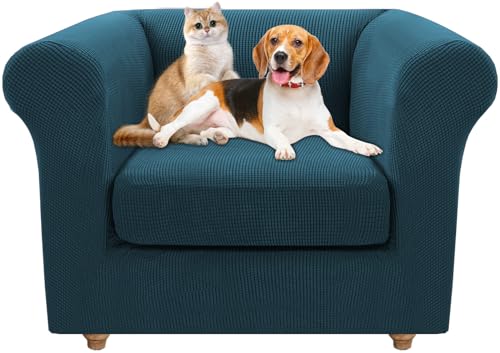 Housse extensible Chesterfield 1 place bleu sarcelle pour canapé incurvé