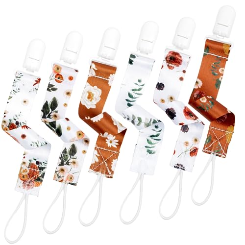 Image of BUNNYBEE Neutral Pacifier Clip Set, 6 Pack Pacifier Holder Clip for Boys and Girls, Stylish and Practical Baby Binky Teethers, Baby Shower (Vintage Blooms)