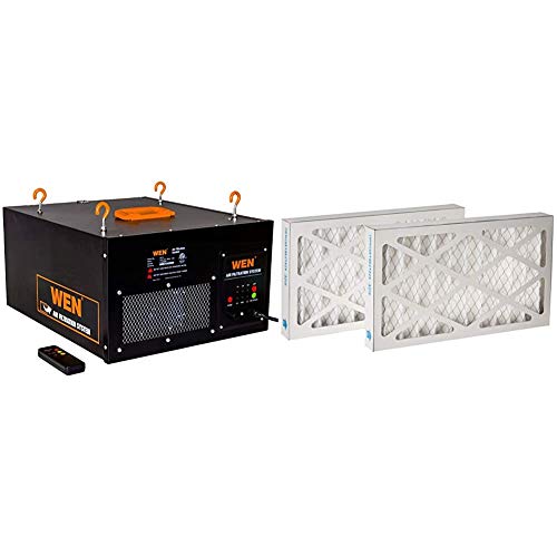 WEN 3410 3-Speed Remote-Controlled Air Filtration System (300/350/400 CFM) & 90243-027-2 5-Micron Outer Air Filters, 2-Pack (for the WEN 3410 Air Filtration System)