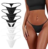 OQQ 6 Pack G-String Thongs for Women Cotton Panties Stretch T-back Tangas Low Rise Hipster Sexy Underwear S-XL 3Black 3White