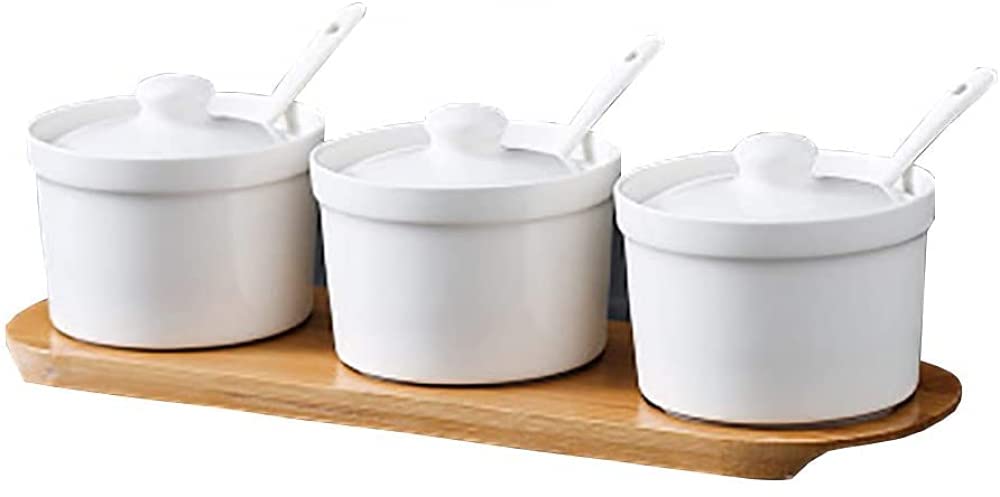 VHJdtE Seasoning jars, Set of 3 Jar Kitchenware Nordic Ceramic Seasoning PotSet Chili Salt