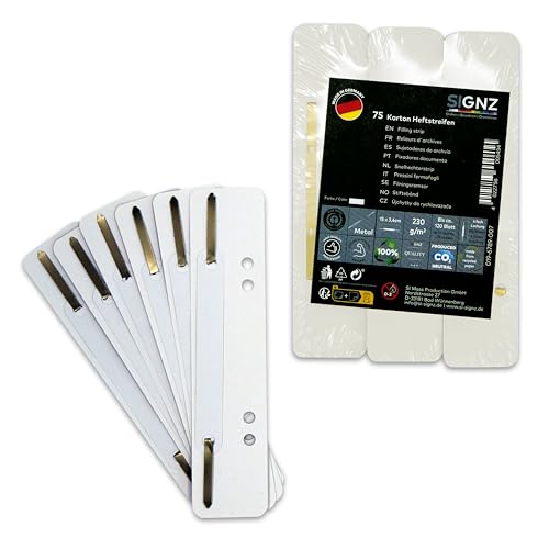 SIGNZ Lot de 75 bandes de reliure en carton, 25 x 3 couleurs, carton recyclé, neutre en CO2, fabriqué en Allemagne (blanc)