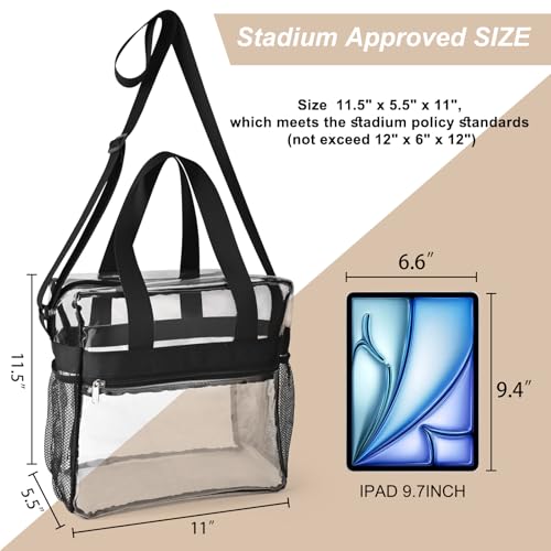 Image of Clear Bag 12x6x12 Stadium Approved Clear Tote Bag with Zipper Closure Crossbody Shoulder Bag with Adjustable Strap