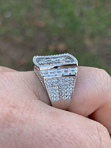 Men\'s Hip Hop Ring - Real Solid 925 Sterling Silver - Fully Micropave Iced Baguette Mens Ring - Jesus On Cross Christian Design (8)