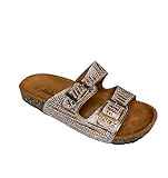 Atalina Women's Rhinestone Double Buckle Cork Footbed Sandals (Rose Gold, US Footwear Size System, Adult, Women, Numeric, Medium, 9)