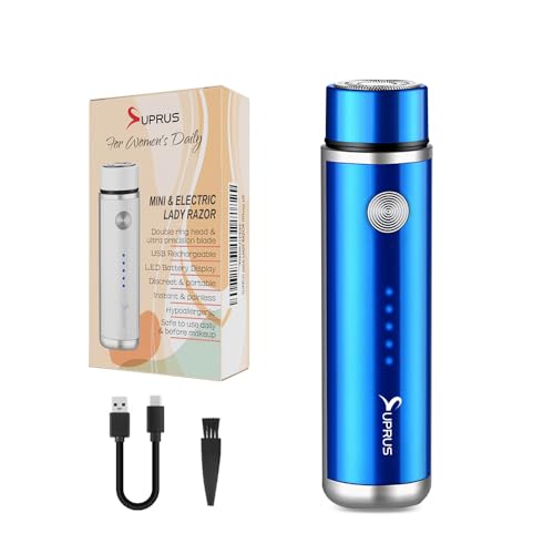 SUPRUS Mini Electric Lady Razor USB Rechargeable with LED Battery Display for Effortless Daily Hair Removal (Blue)