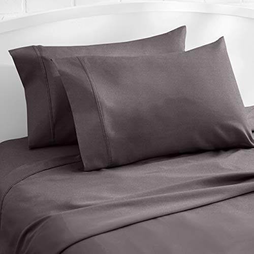 Image of Amazon Basics 400 Thread Count 100% Cotton Pillow Cases, Soft, Wrinkle Resistant, Sateen Weave, Standard Size, 30 inch x 20 inch, Dark Gray, Set of 2