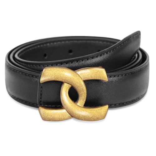 LFHC Womens Leather Belts for Jeans Dresses Pants Coats-Fashion Waist Belt with Classic Gold Buckle Gift for Women.