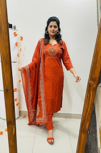 Image of ANNI DESIGNER Viscose Kurta for Women | Kurti Set Woman | Kurta with Pant & Dupatta | Straight Embroidered Suit | Ethnic Indian Outfit Office Party Traditional Clothing Fashion Style Premium Wear Look