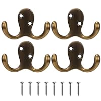 HiTjK 4 Brass Hooks, Antique Brass Coat Hooks with 8 Screws, Gold Coat Hooks for Wall, Durable Brass Hook for Home Organization