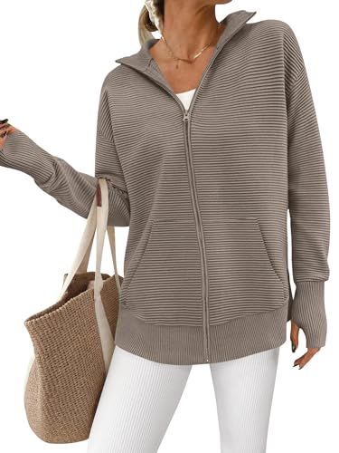 Image of PRETTYGARDEN Womens Long Sleeve Zip Up Ribbed Cardigan Sweaters