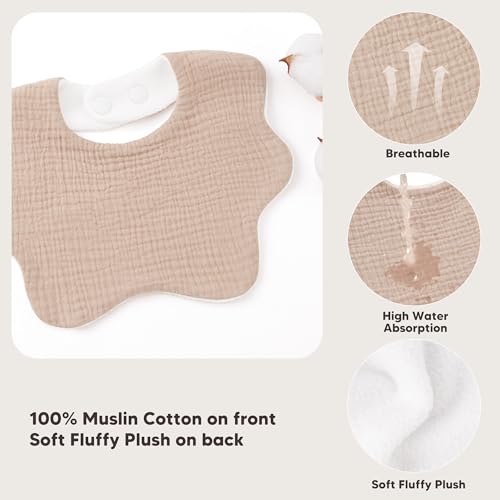 Image of Bearmoss Baby Bibs for Drooling & Teething 8 Pack Muslin Cotton Soft Absorbent Adjustable Unisex Bibs Boys Girls 0-36 Months