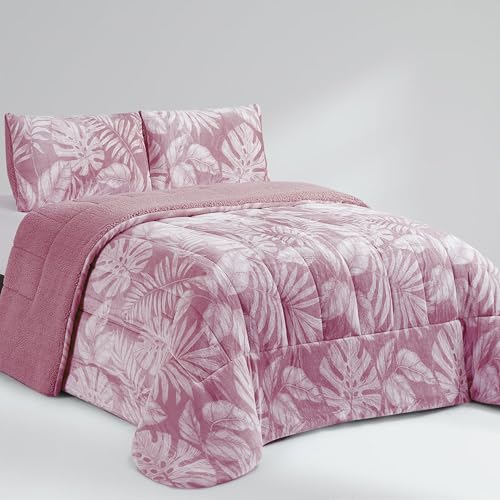 MANEMI Edredón Borrego Estampado 240 x 260 cm con 2 Fundas de Cojín   Nórdico Invierno Cálido y Suave, Relleno de Micro Fibra Poliéster, Reversible Franle y Sherpa