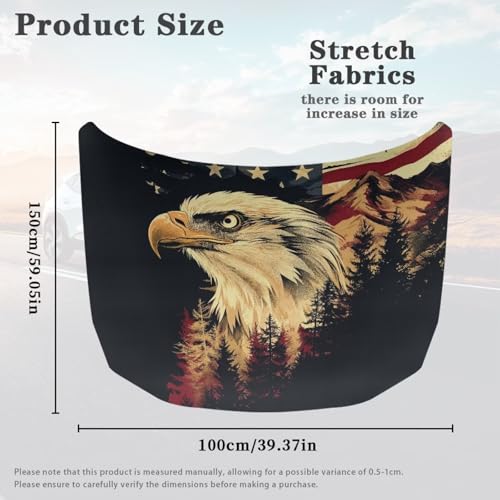 Image of Renewold Eagle American Flag Mountain Car Hood Cover Protector Hood Covers for Cars Indoor Outdoor Decor Hood Wrap Blanket Women Men Automotive Exterior Accessories