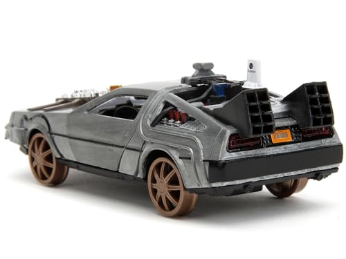 Delorean DMC (Time Machine) Versión Rueda de Tren Metal Cepillado 1:32 Modelo Diecast de Auto Película Back to The Future Parte III (1990) Serie Hollywood Rides por Jada 34786 miniatura 4