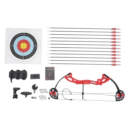 DSYOGX Juego de arco compuesto y flecha, 16 29 libras, peso ajustable para juventud, arco, con una visera de un pin con libélula y una almohadilla de flecha, para adolescentes y niños (rojo)