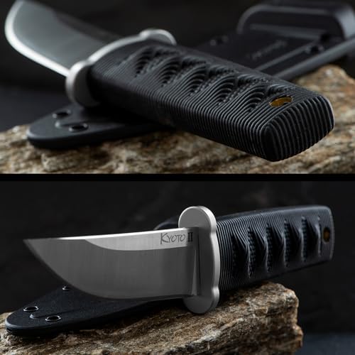 Image of Cold Steel Kyoto II 3-3 /8 inch Durable Compact 8Cr13MoV Stainless Steel Fixed Blade Drop Point Outdoor Hunting Utility Knife, 3 3 /8 inch Textured Kray-Ex Handle, Sheath Included