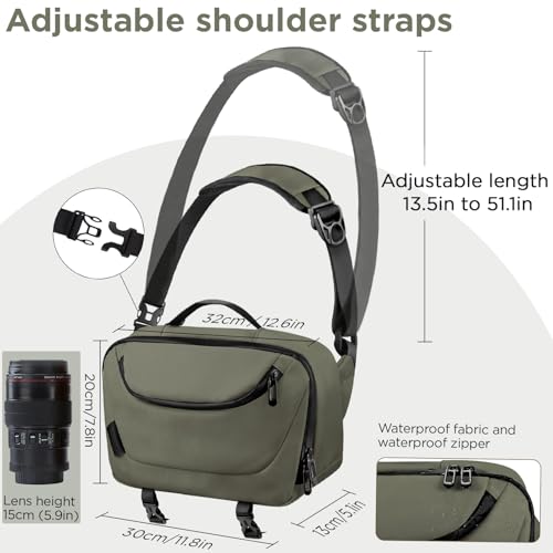 Image of TAAOKA Camera Sling Bag,Travel Waterproof Camera Case with Tripod Holder,Lightweight DSLR /SLR /Mirrorless Small Camera Bags Crossbody for photographers (Dark Green)