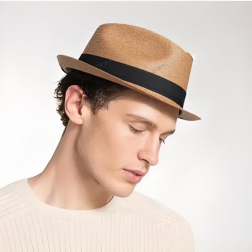 Image of 1920s Men Fedora Hat Cap for Men,Manhattan Hat for 1920s Mens Gatsby Costume Accessories